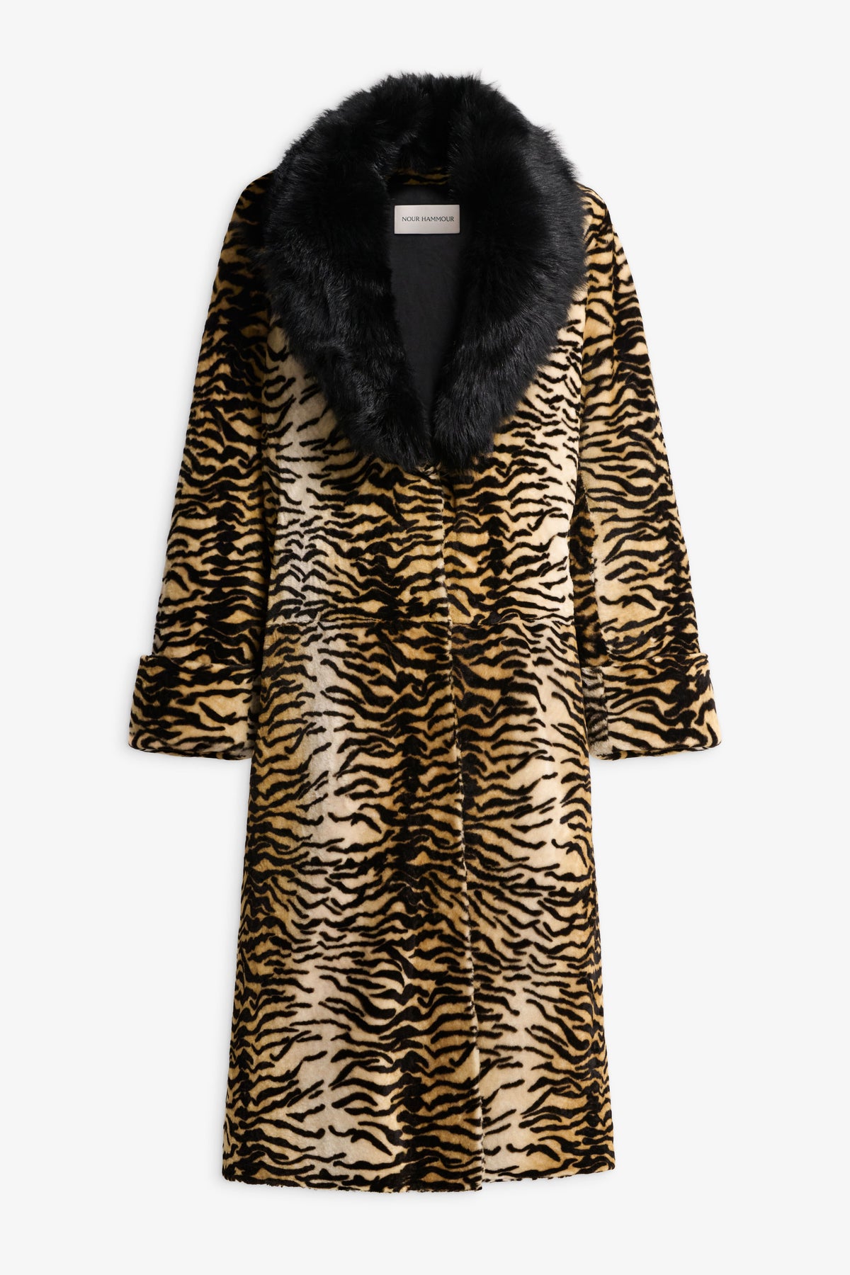 Nour Hammour Nina Shearling Swing Overcoat Golden Tiger - Silhouette