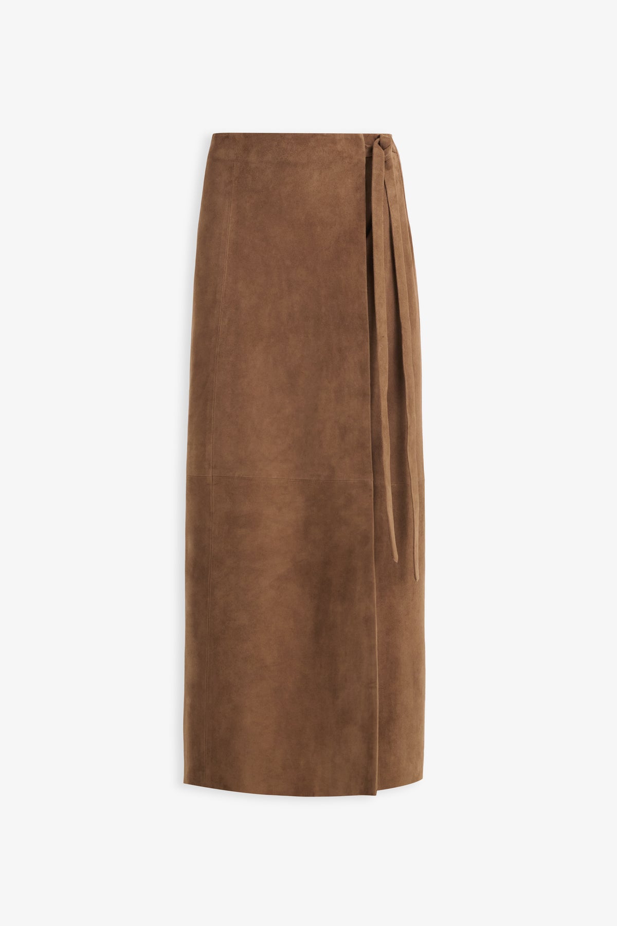 Nour Hammour Wrap Tie Waist Suede Skirt Tobacco - Silhouette