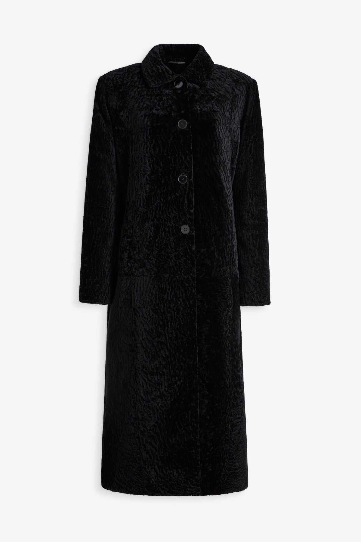 Nour Hammour Paloma Marbled Shearling Overcoat Black Astrakhan - Silhouette