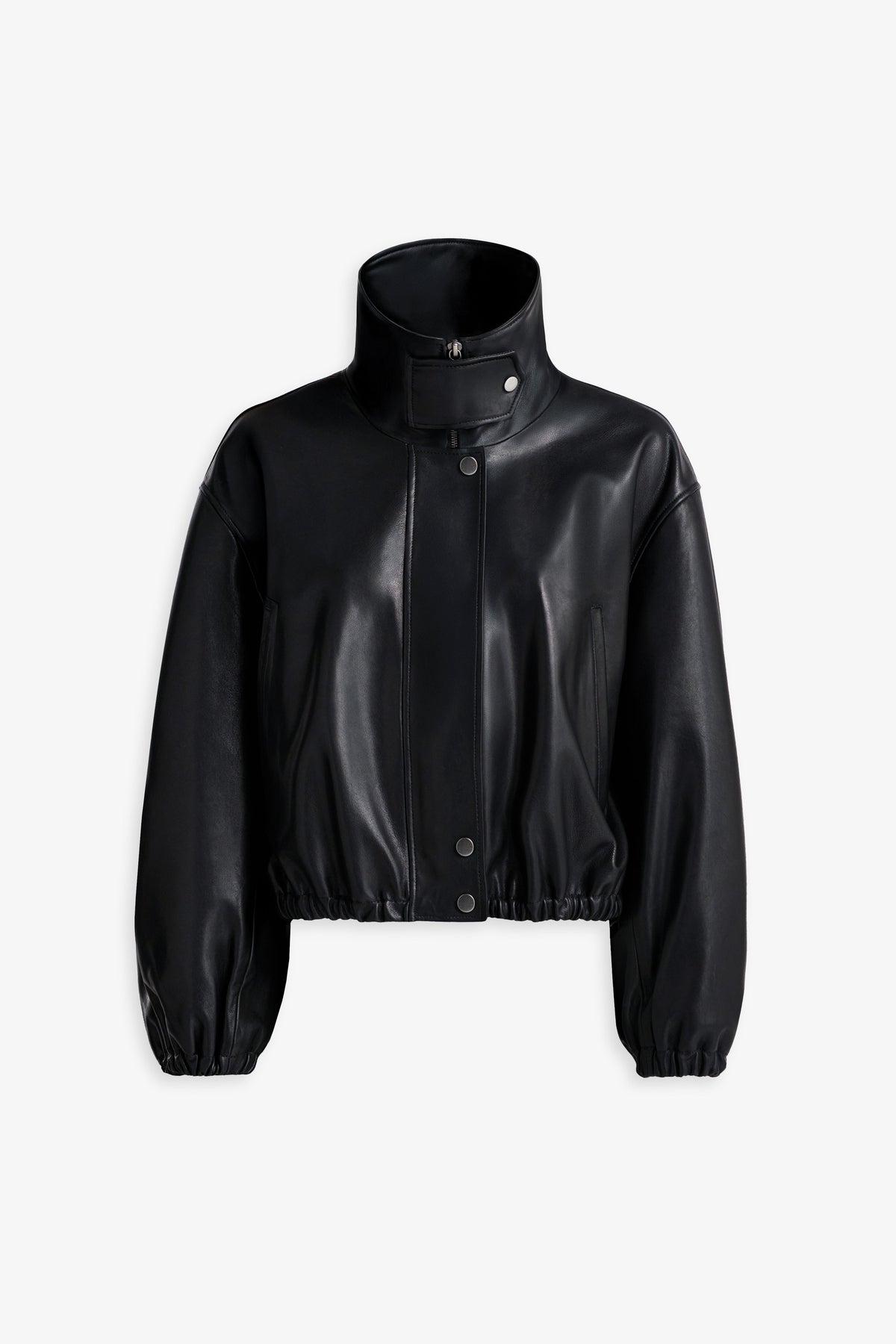 Nour Hammour Pia Cropped Relaxed Leather Bomber Noir Classique - Silhouette 