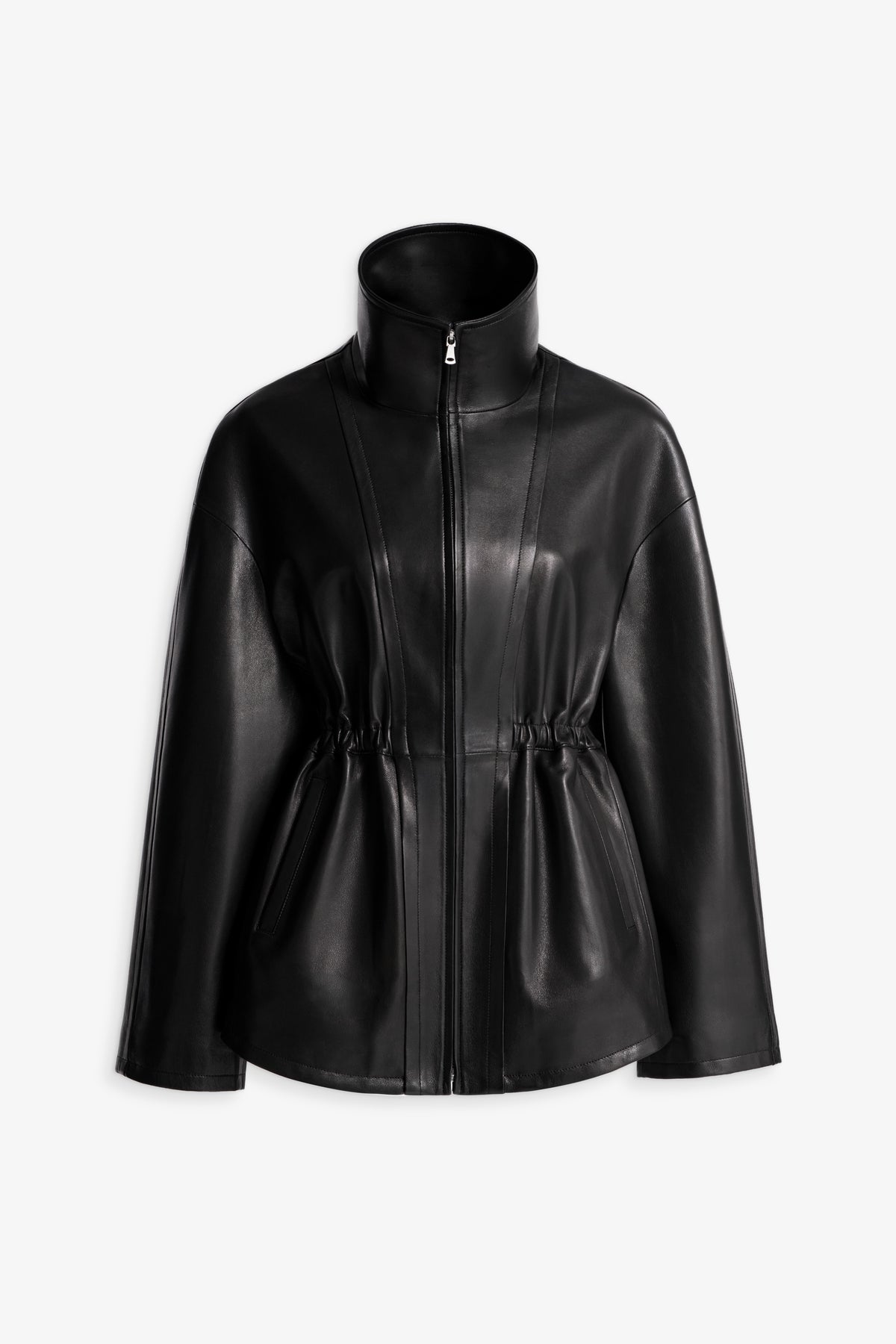 Nour Hammour Passage Relaxed Leather Jacket Noir Classique - Silhouette