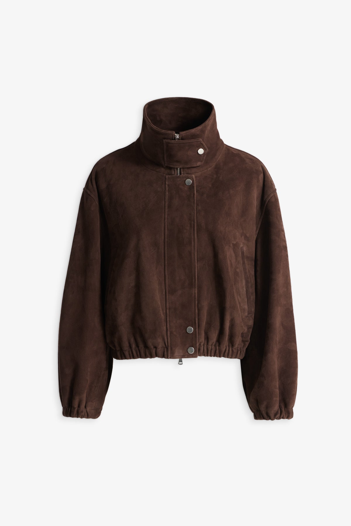 Nour Hammour Pia Cropped Relaxed Suede Bomber Acajou - Silhouette