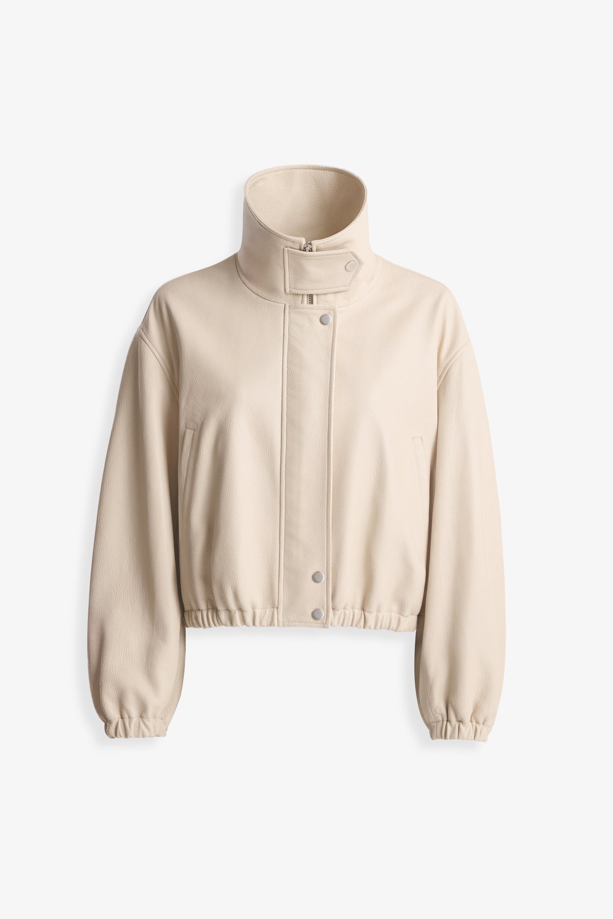 Nour Hammour Pia Cropped Relaxed Leather Bomber Ivory - Silhouette