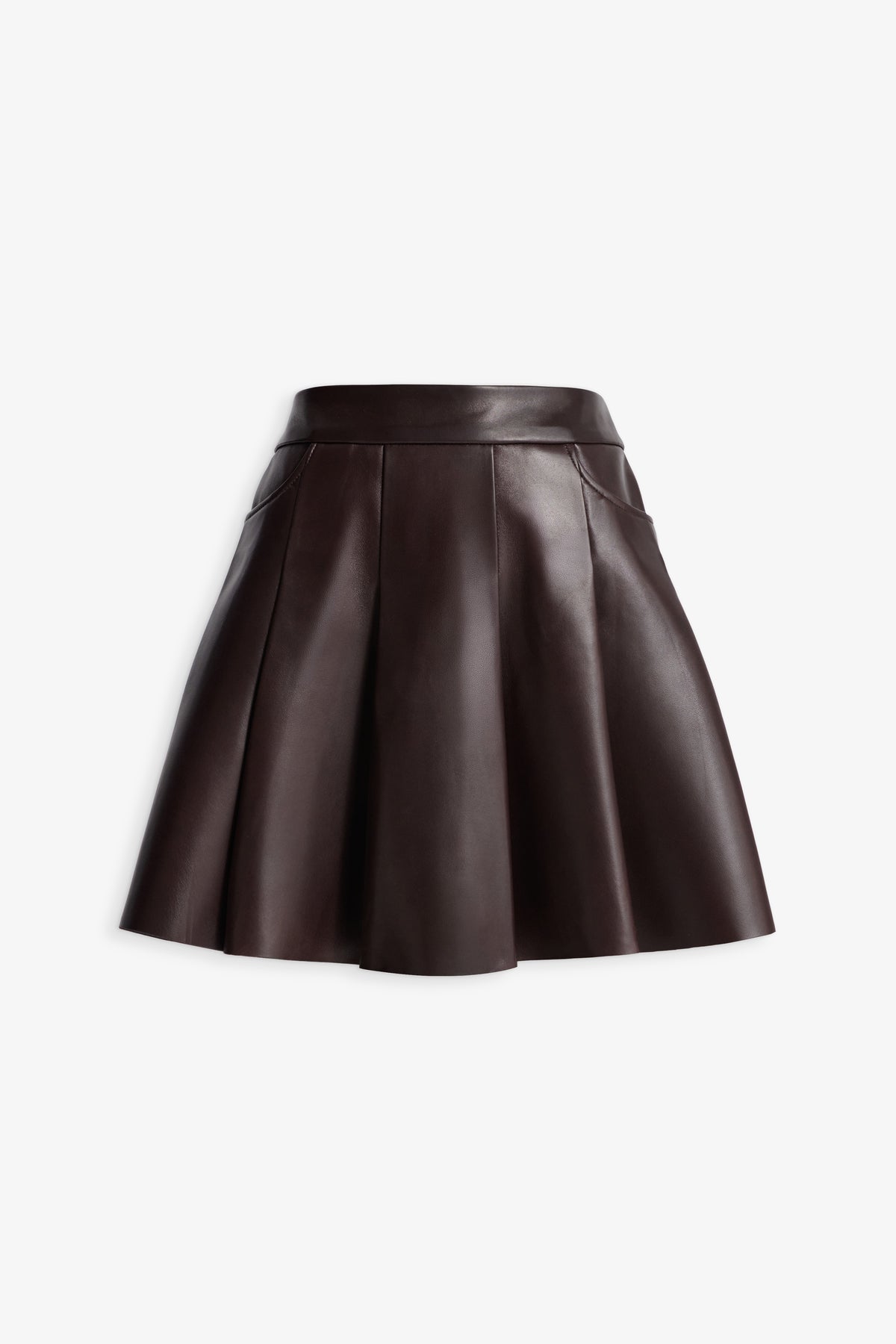 Nour Hammour Pleat Leather Prep Skirt Brown - Silhouette