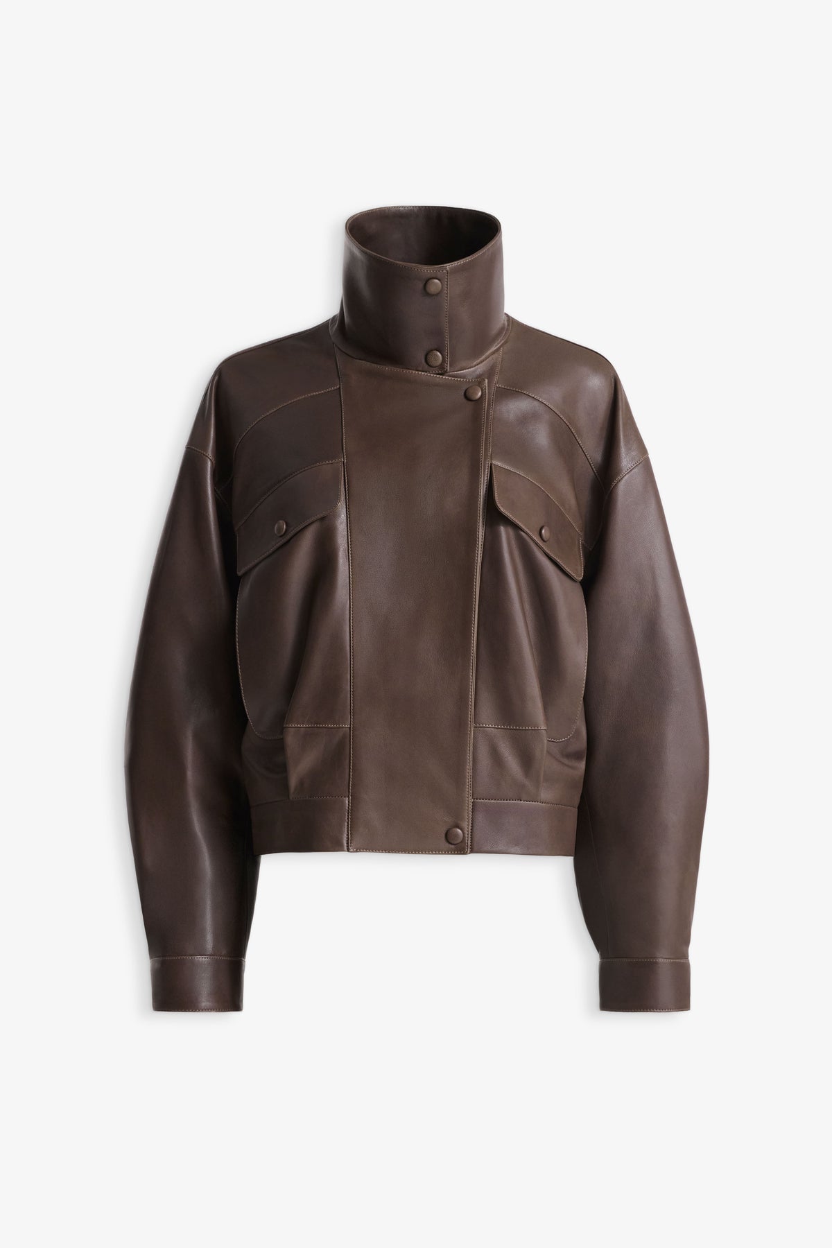Nour Hammour Quincy Soft Leather Pocket Bomber Mink - Silhouette