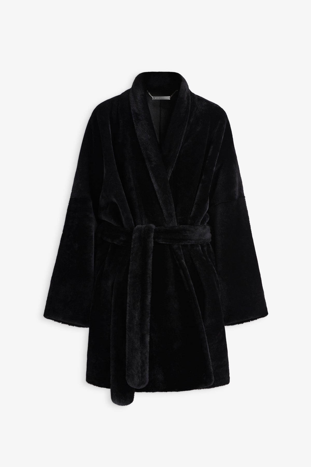 Nour Hammour Raquel Fluid Merinos Shearling Coat Black - Silhouette 