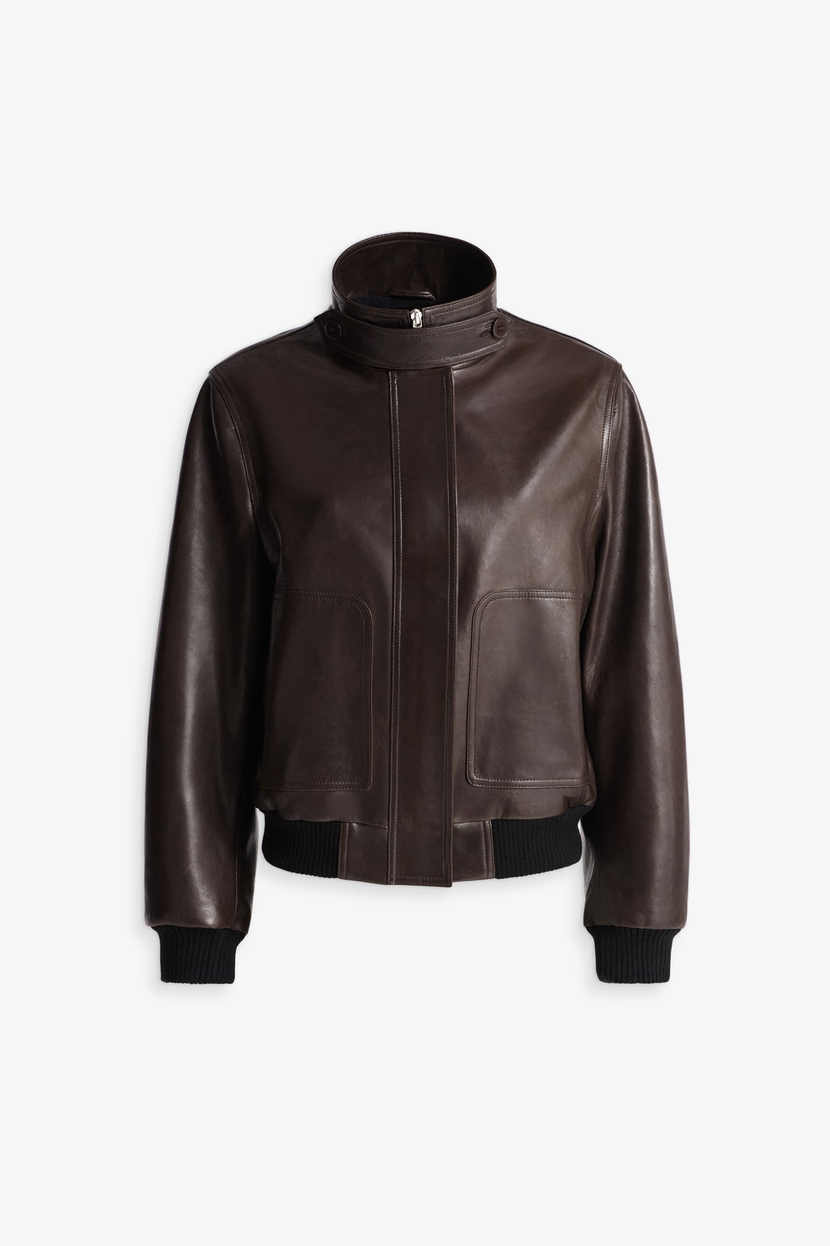 Nour Hammour Rios Classic Leather Bomber Ebony Brown - Silhouette