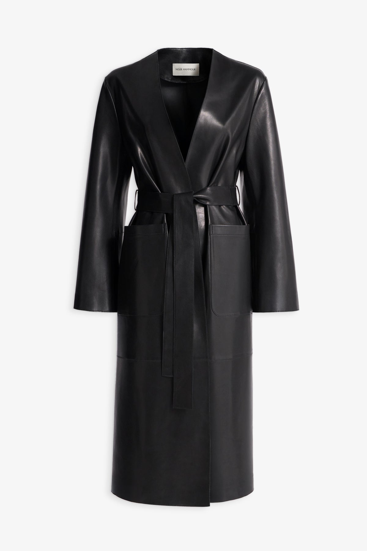 Nour Hammour Ruelle Collarless Leather Trench Noir Classique - Silhouette