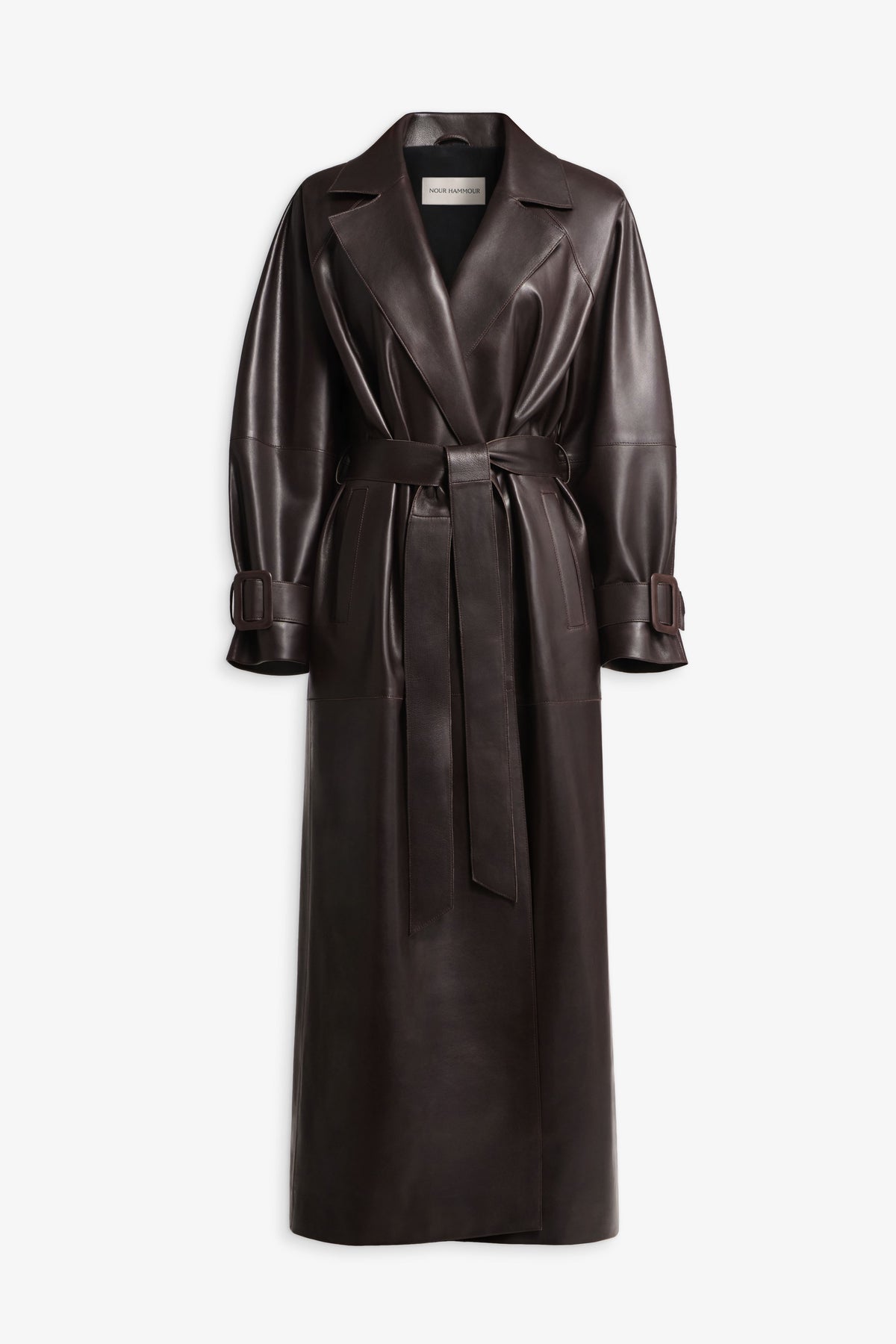 Nour Hammour Staley Sweeping Leather Trench Dark Brown - Silhouette