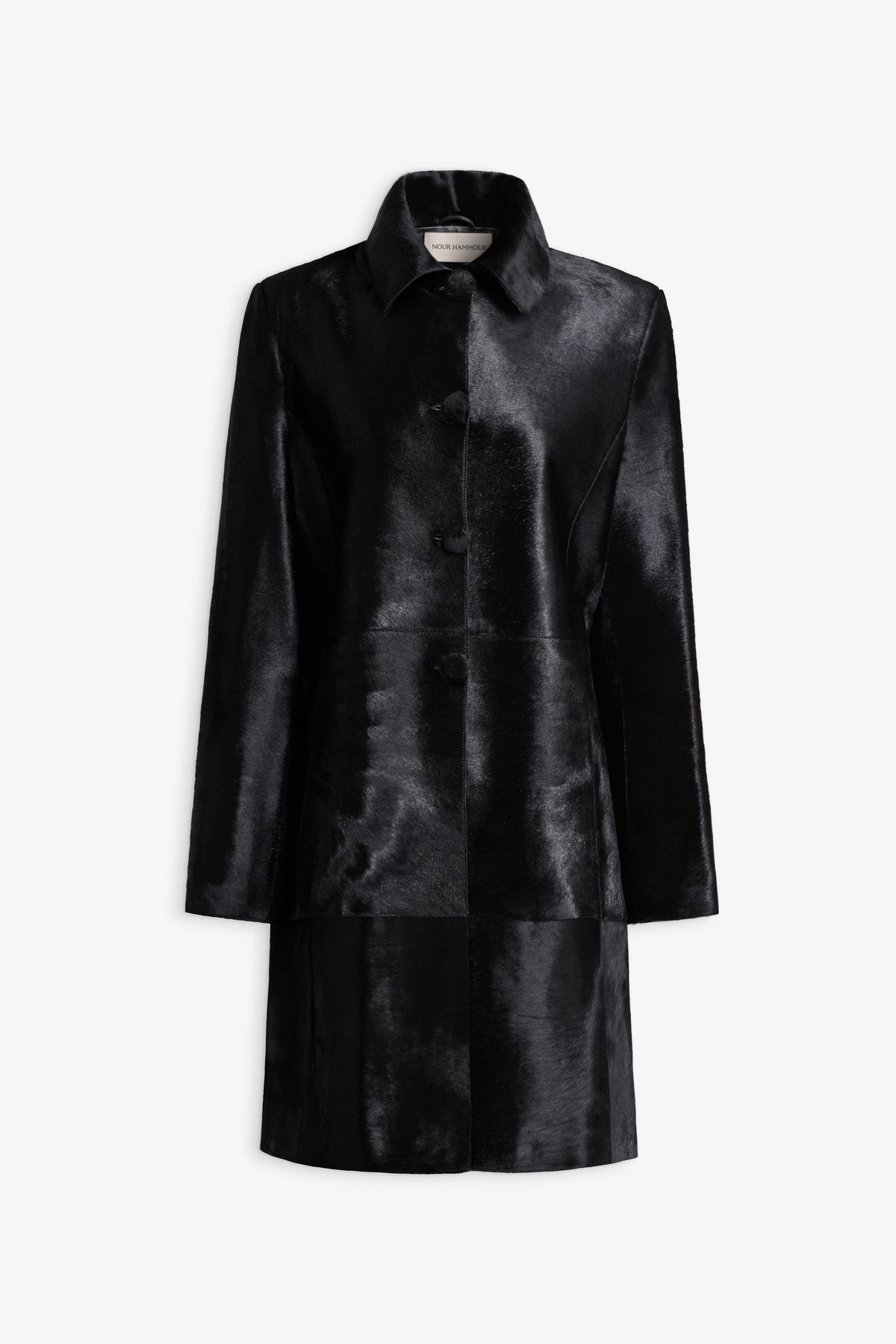 Nour Hammour Stella Ponyhair Day Coat Obsidian Black - Silhouette