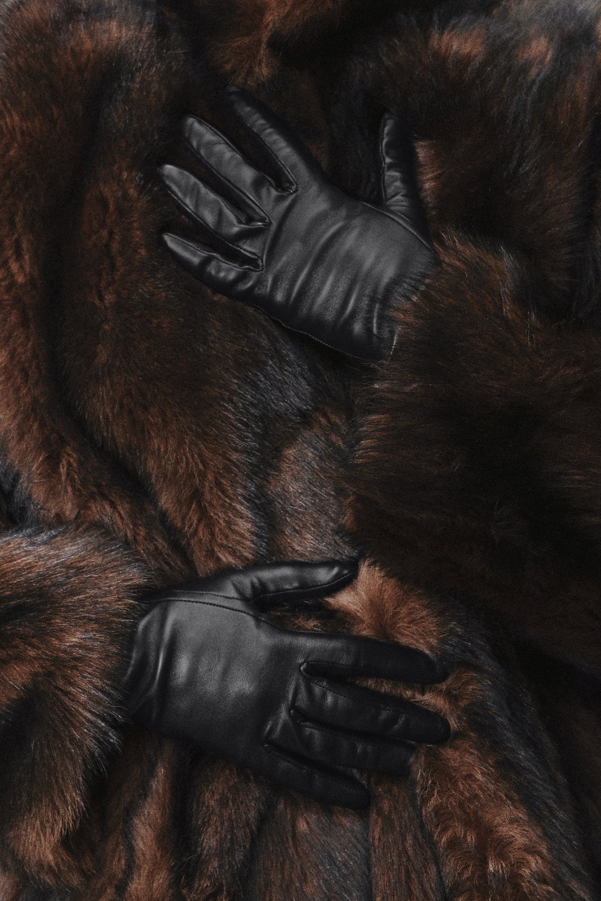 Model is Wearing Nour Hammour Wrislet Short Leather Gloves Black - Front