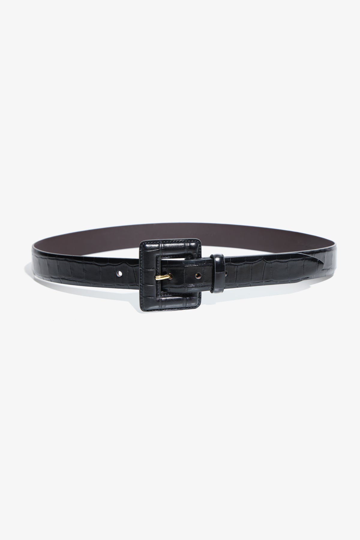 Nour Hammour Soma Covered Square Leather Buckle Belt Black Croco - Silhouette