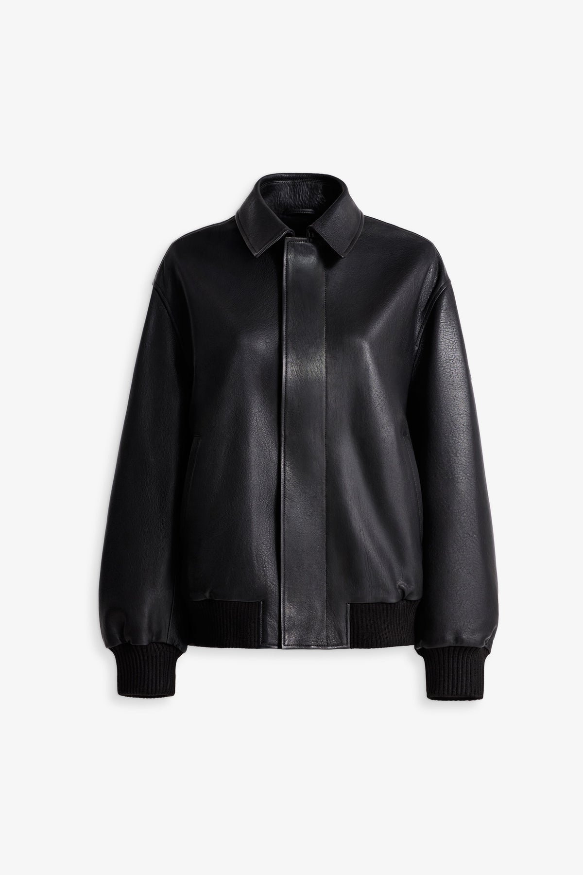 Nour Hammour Toyen Classic Leather Bomber Black - Silhouette