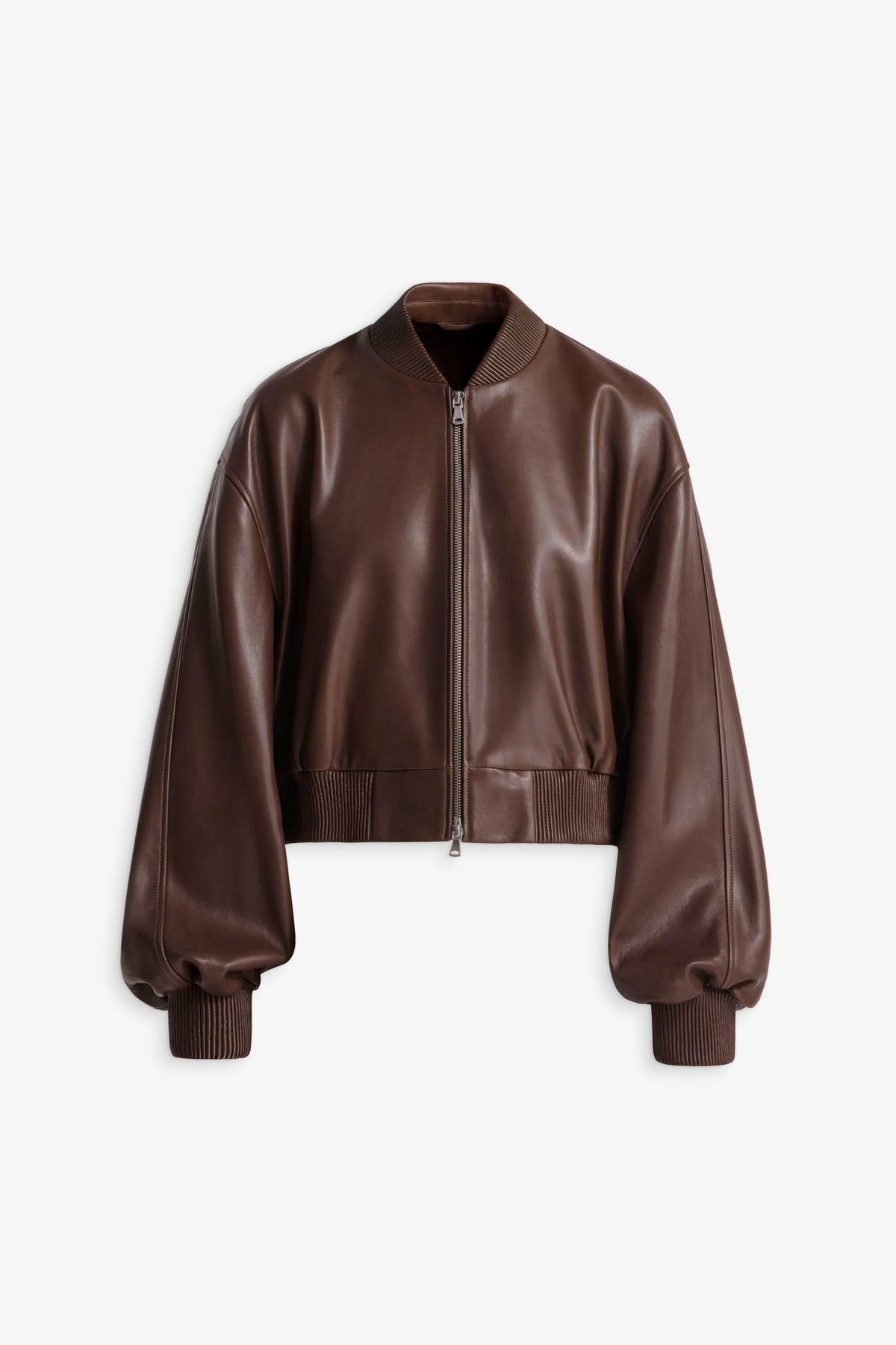 Nour Hammour Wren Cropped Leather Bomber Marron Glace - Silhouette 