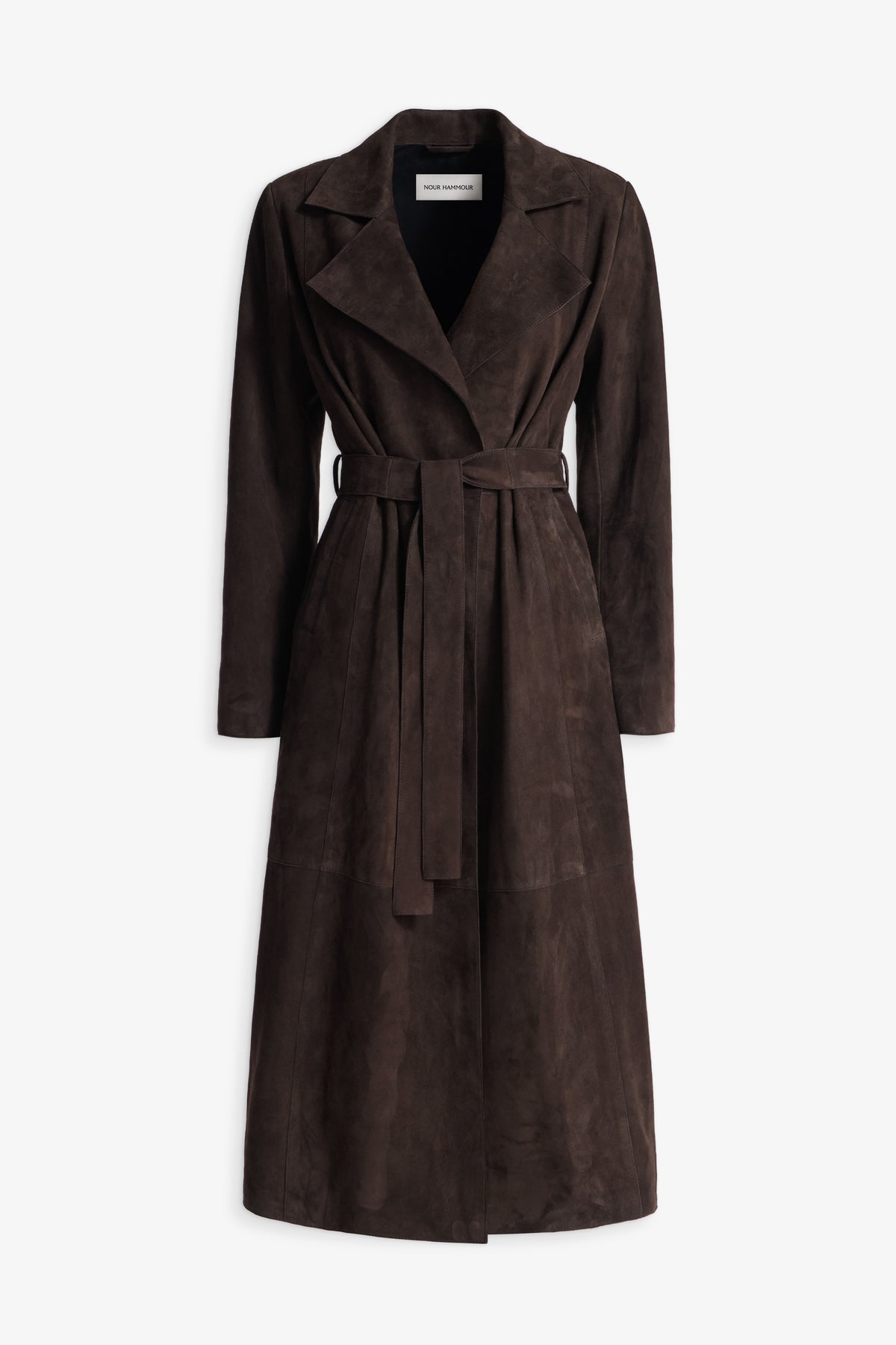 Nour Hammour Winona Lightweight Suede Coat Mocha - Silhouette