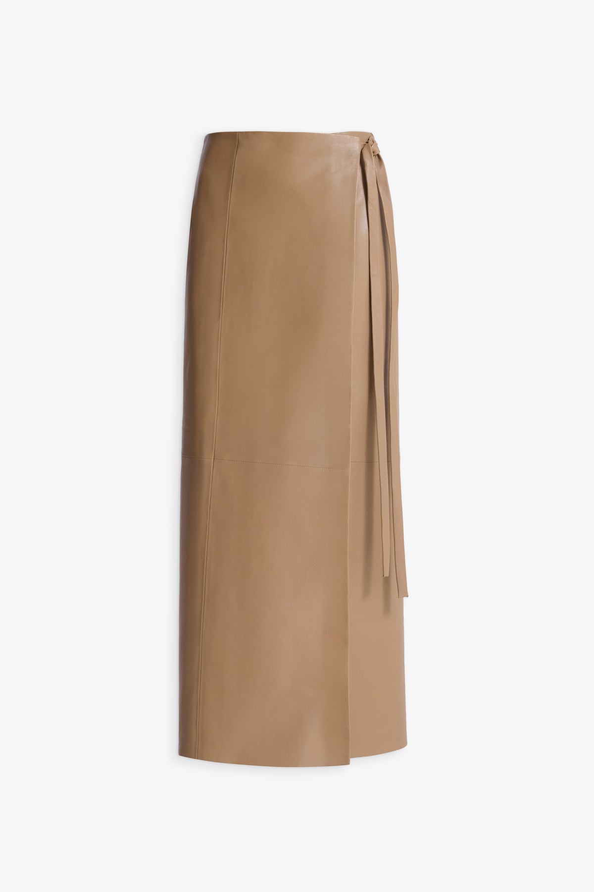 Nour Hammour Wrap Tie Waist Leather Skirt Raw Camel - Silhouette