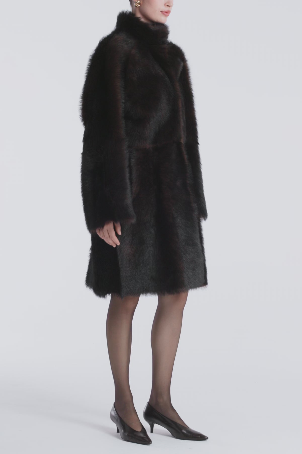 Model is Wearing Nour Hammour Blaise Heirloom Shearling Coat Brown Sable - Video