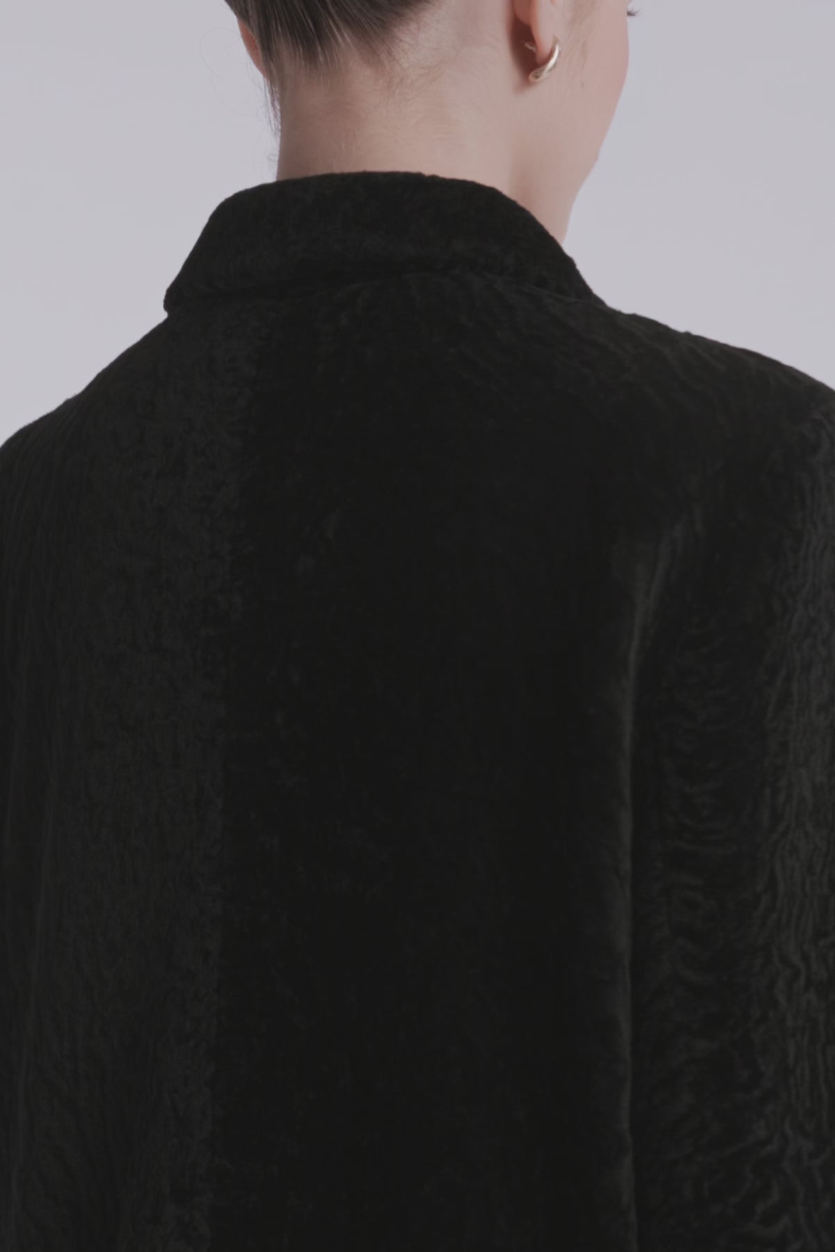 Model is Wearing Nour Hammour Paloma Marbled Shearling Overcoat Black Astrakhan - Video Details 