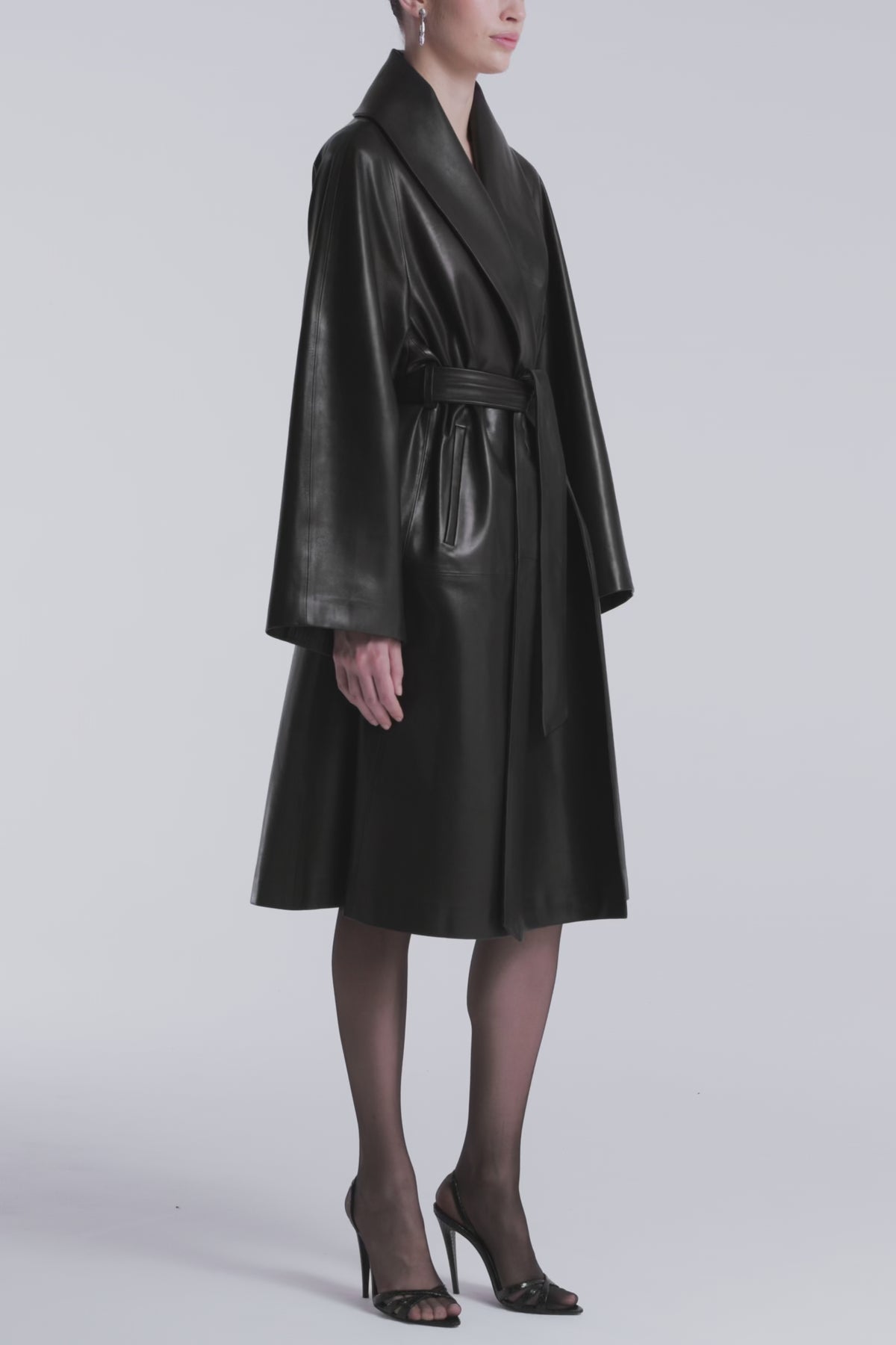 Model is Wearing Nour Hammour Sylvie Shawl Collar Robe Coat Nour Classique - Video