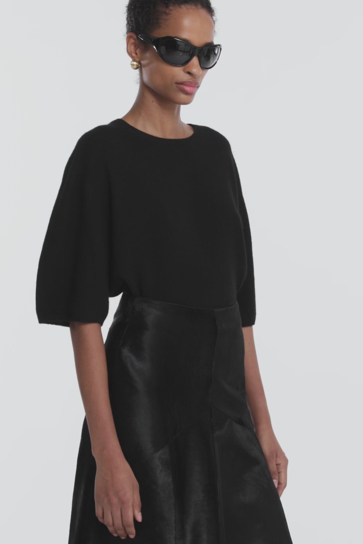 Model is Wearing Nour Hammour Garnier Ponyhair Circle Skirt Obsidian Black - Video
