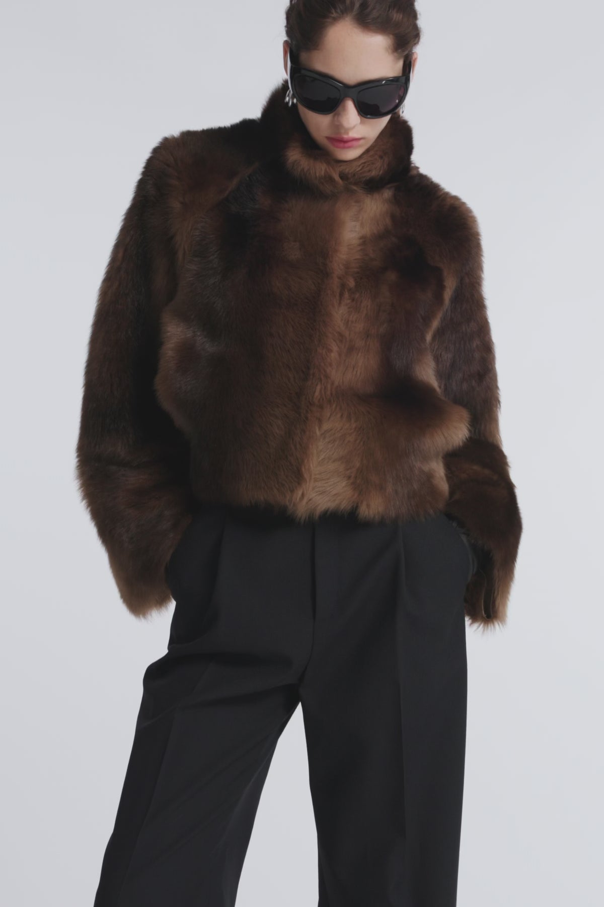 Model is Wearing Nour Hammour Cameron Sumptuous Shearling Jacket Burnt Toffee - Video
